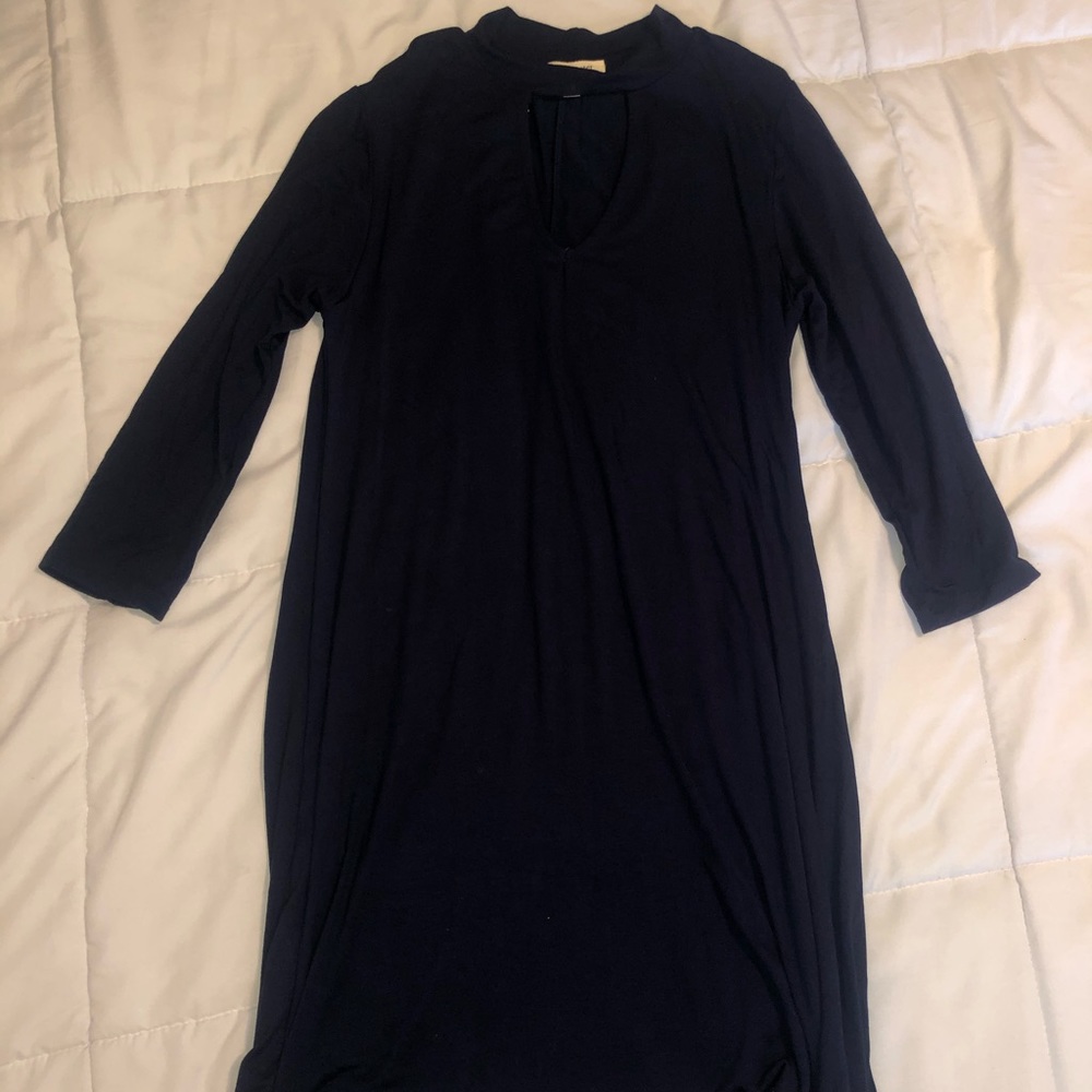 Navy Keyhole 3/4 Sleeve Dress